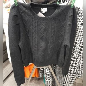 New Gloria Puff Sleeve Cable Knit Sweater Crew Neck Size Large By THE DROP